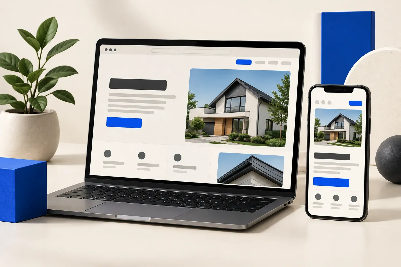 Original concept illustration of a service-business website layout in a browser window